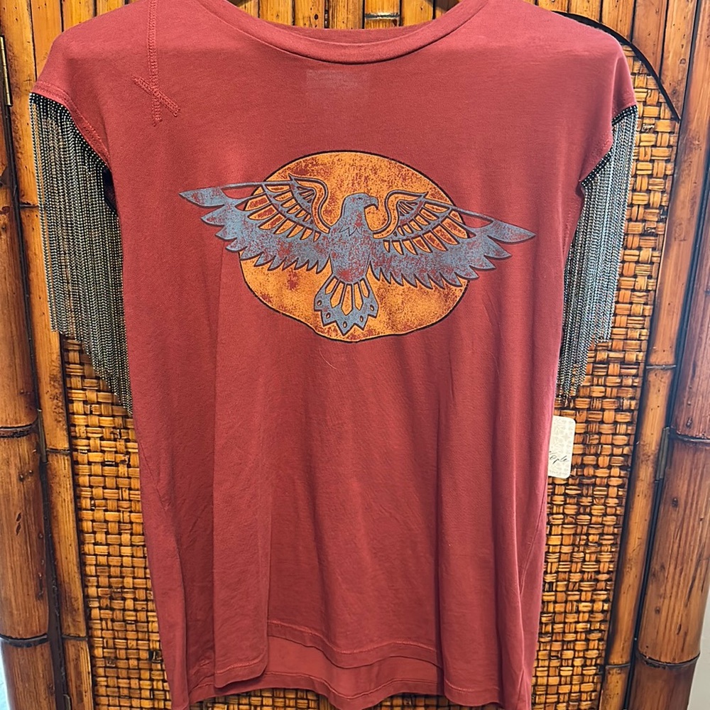 Womens Free People Phoenix tee with silver chain sleeves